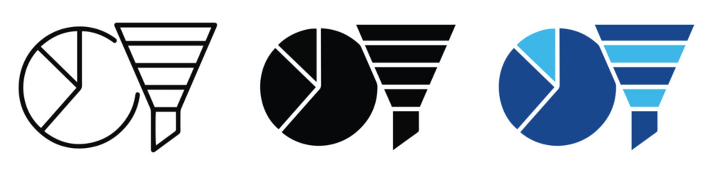 Pie chart beside a funnel icon illustrates market segmentation and filtering.