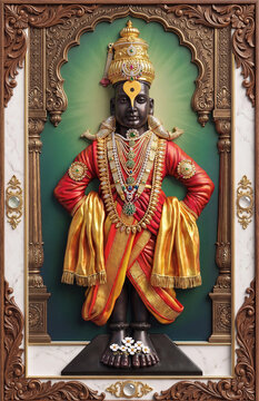 Sacred 3D Idol of Lord Vitthal Vithoba of Pandharpur standing on Brick with Traditional Garlands