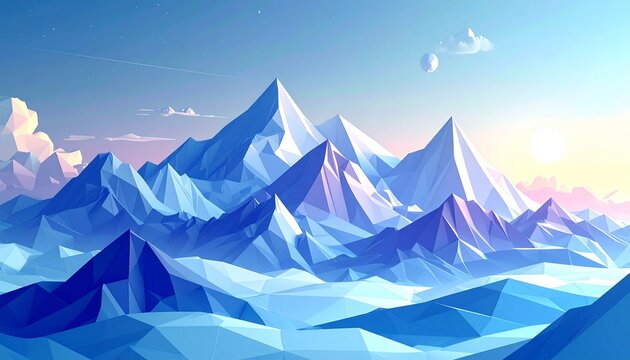 Geometric Mountain Landscape with Low Poly Design Style.