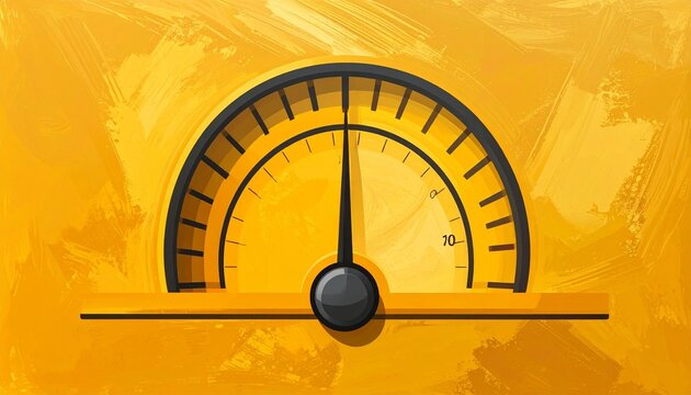 Vintage Speedometer Gauge on Yellow Background.