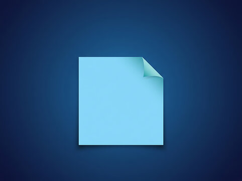 Light blue sticky note with a curled corner on dark background