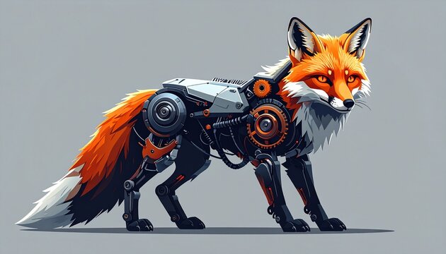 Futuristic Cybernetic Fox with Mechanical Enhancements.