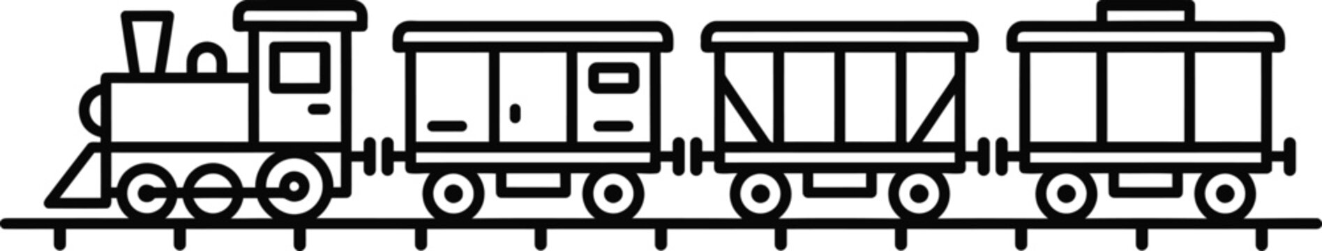 Vintage steam train locomotive carriage icon simple outline with rail car, railroad