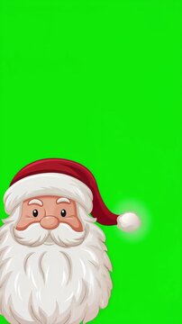 Cute Santa Claus peeking from corner on green screen background for chroma key editing, festive Christmas character animation with copy space for holiday videos and seasonal productions