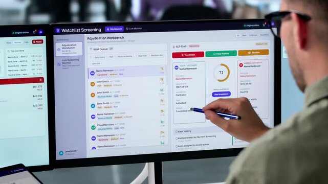 Compliance Officer Monitors Real-time Transactions On Laptop