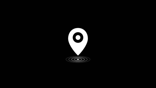 Pulsing white location pin icon on black background. 4K Video