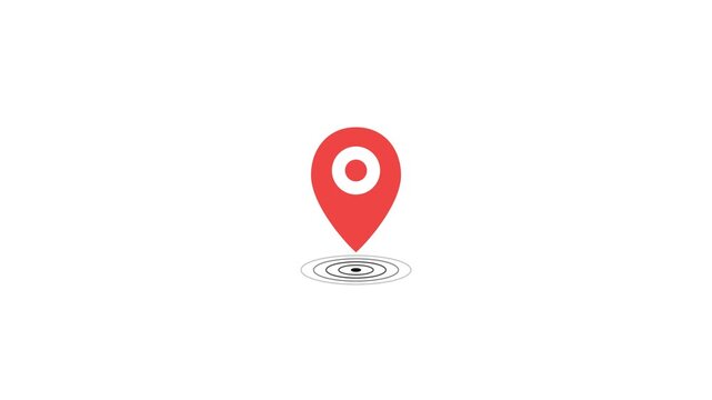 Red map pin icon pulsating on white background. 4K Video