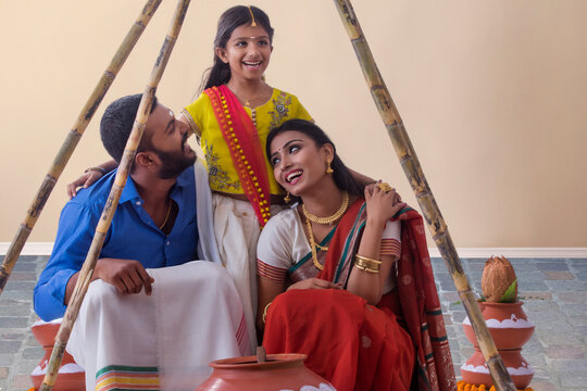 south indian family celebrating pongal
