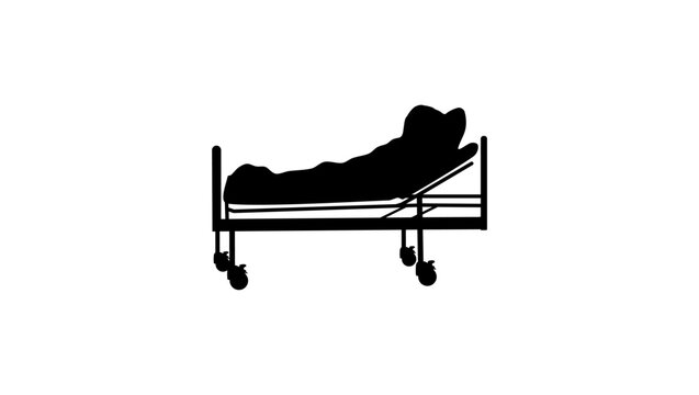 Patient death in hospital, black isolated vector silhouette