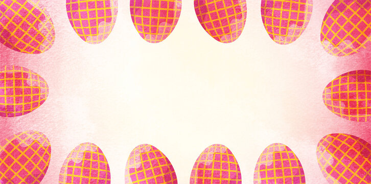 red decorative easter eggs forming frame on background