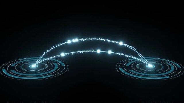 Futuristic digital energy bridge connecting two tech nodes