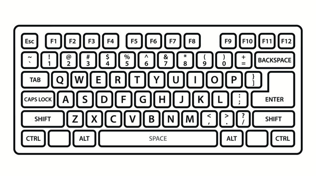 Minimalist Line Art Keyboard Icon: Top Down View of a Standard Computer Keyboard Layout