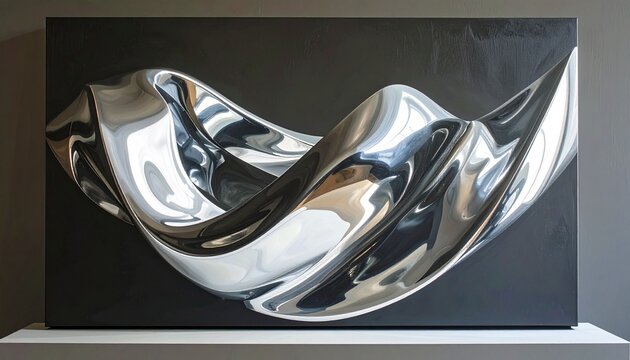 Abstract Metallic Fabric Sculpture on Dark Background.