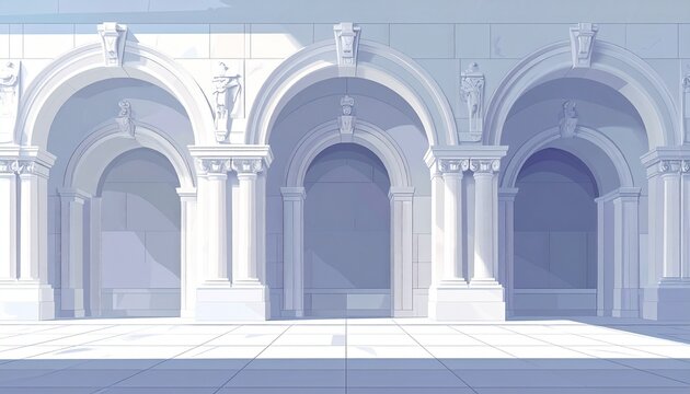 Elegant White Arched Architecture with Soft Lighting.