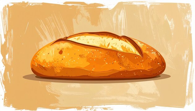 Freshly Baked Artisan Bread Loaf Illustration.