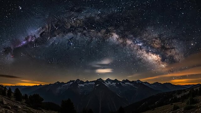 Majestic Milky Way galaxy arching over a dramatic mountain range at night.
