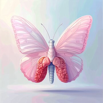 Surreal Pink Butterfly with Human Lungs Artwork.