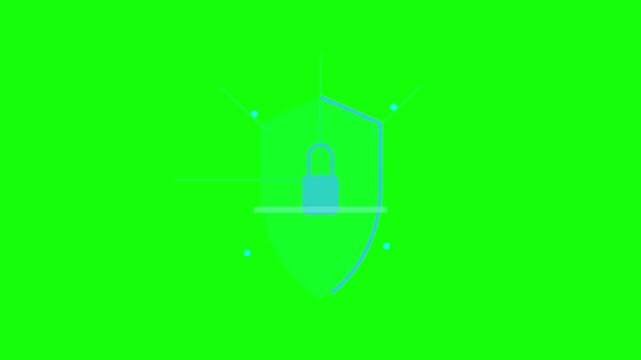 Shield icon protects a central padlock symbol to convey the concept of digital safety and secure data management.