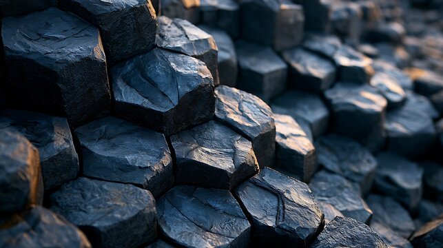 Natural hexagonal basalt columns forming a dramatic geometric rock texture.