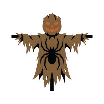 Pixel art halloween scarecrow with a pumpkin head and a spider on its body