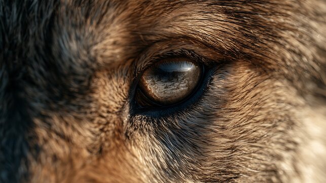 Extreme close up of a German Shepherd dog eye.