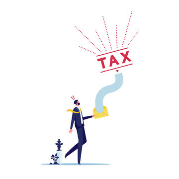 Businessman holding an envelope with letter with the form of payment of taxes. Official government documents obtained by mail