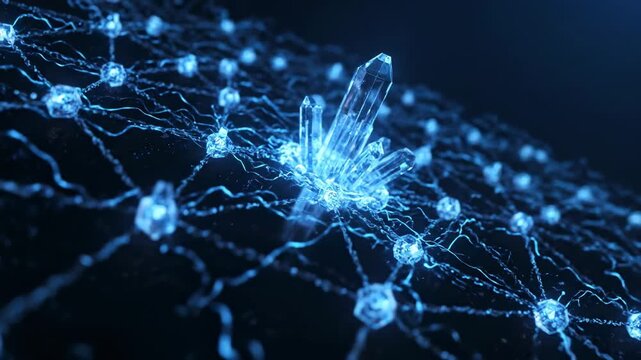 Abstract Neural Network Visualization - Blue Nodes and Crystal Center.