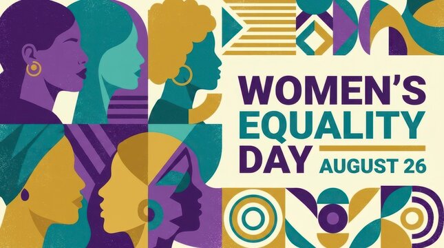 Colorful women's equality day illustration with diverse silhouettes august 26