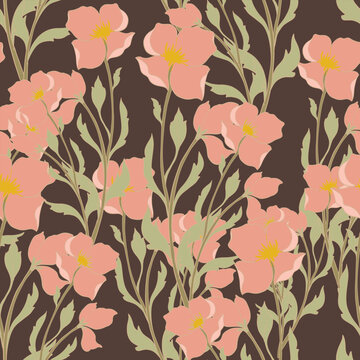 Beautiful seamless floral pattern with flowers and leaves. Floral vector illustration