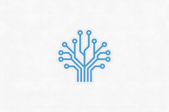 Minimalist technology logo circuit board tree light blue high resolution picture