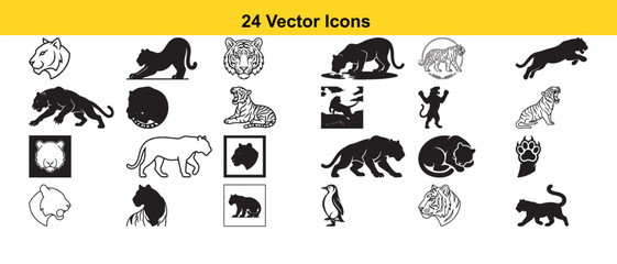 Fototapeta premium Collection of twenty four black vector icons depicting halloween themes and imagery