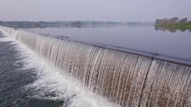 Cinematic drone video of kodibayi katte or chikka devaraya sagara dam near mysuru karnataka