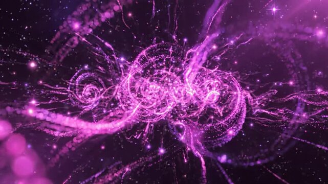 Abstract purple light explosion with dynamic energy. Digital art representing innovation and creativity in technology.
