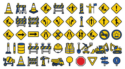 Fototapeta premium Collection of construction and traffic warning signs and symbols.