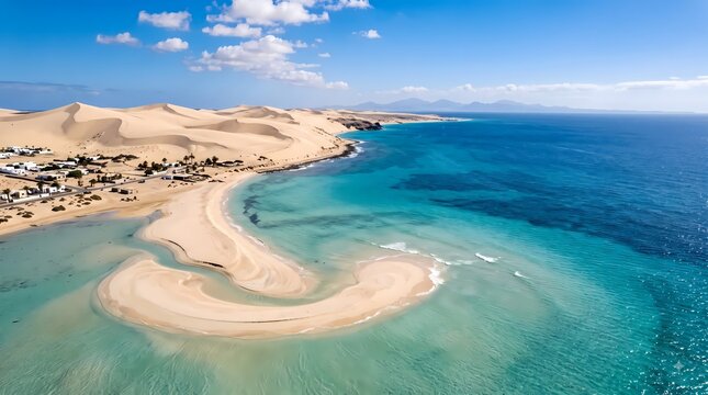 Aerial sandbar lagoon. Turquoise coastal landscape. Tropical shoreline panorama. Travel destination photography