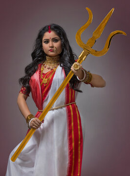 Potrait of a Bengali Married Woman as Goddess Durga ,during Durga puja celebrations