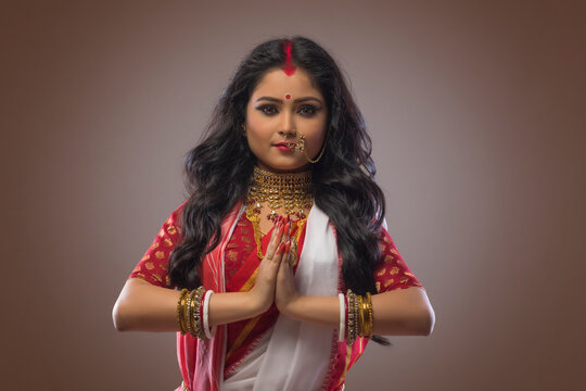 Potrait of a Bengali Married Woman as Goddess Durga ,during Durga puja celebrations