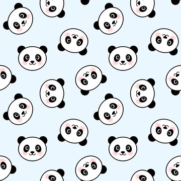 Cute Seamless Pattern of Panda Heads