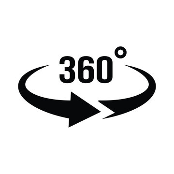 360 Degrees View Icon Set. Panoramic Virtual Tour Panorama Rotation Arrows Symbols