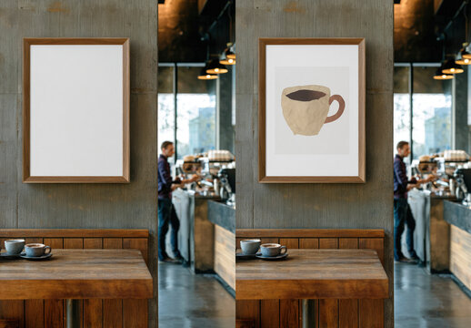 Coffee Shop Art Display Frame Mockup PSD