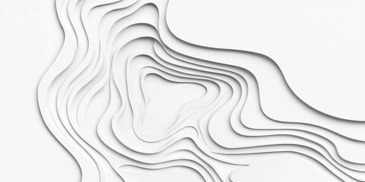 Abstract layered white gray wavy contour terrain design with subtle red accent textured dimensional background pattern