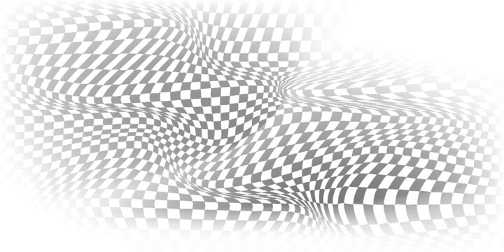 Distorted checkered pattern black and white background design - wavy effect illusion modern vector