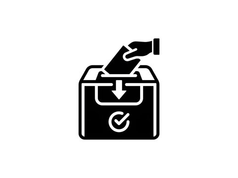 Ballot drop box glyph icon representing voting, election process, democracy, and political casting of votes in solid black style