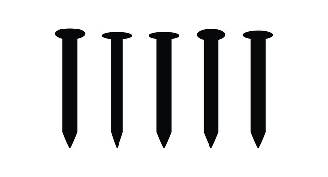 Metal Wire Nail Icon Set. Construction Carpentry Hardware Fastener Steel Spike Symbols
