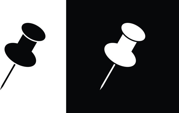Push Pin Icon Set. Thumbtack Map Pin and Notice Attachment Location Board Symbols