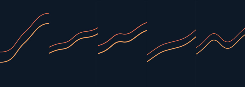 Minimalist graphic featuring five sets of smooth orange wave lines on dark blue