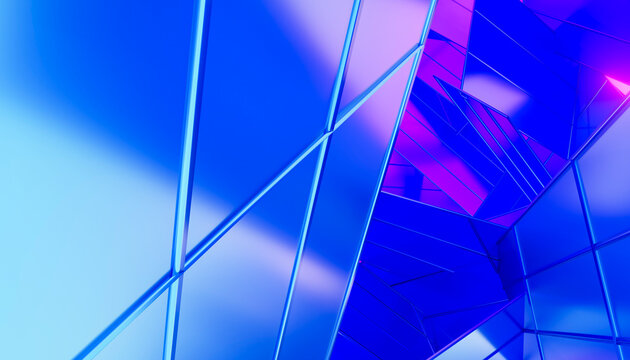 Digital rendering of abstract blue and purple geometric shapes