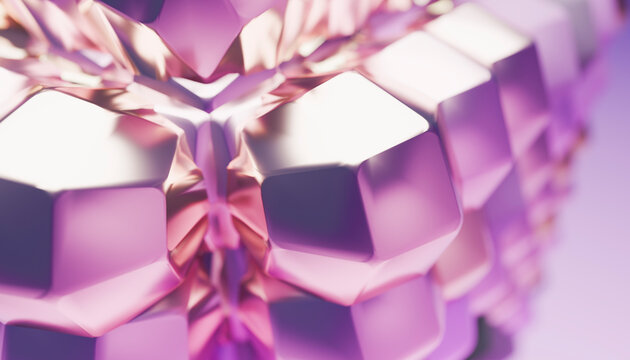 3d rendering of interconnected purple faceted cubes in abstract design
