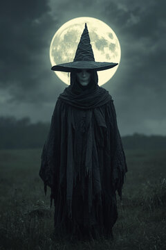 Eerie mysterious figure in a rural landscape &mdash; part of a folk horror and dark poetry series