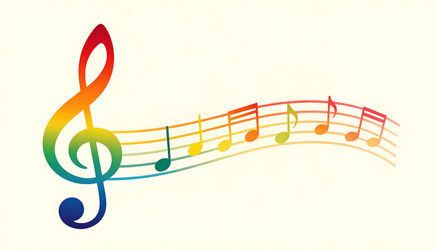 Abstract rainbow musical notes vector illustration with G clef